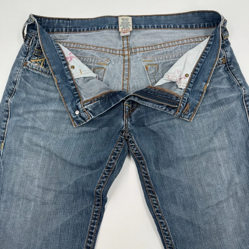 True Religion Straight Leg Jeans Mens 42 Blue Contrast Thick Stitch Made‎ in USA